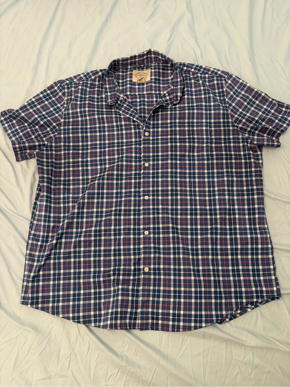 St. John's Bay Blue and White Plaid Short-Sleeve Button-Down Shirt
